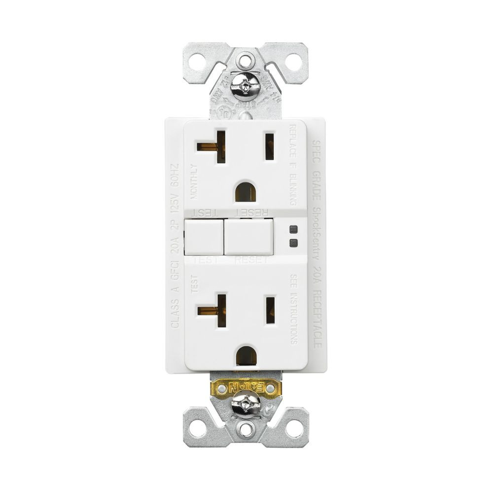Eaton Wiring 20 Amp Duplex GFCI NAFTA-Compliant Receptacle Outlet, White, SGF20FW