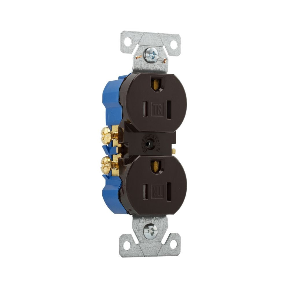 Eaton 15 Amp Duplex Receptacle, Auto-Grounded, Tamper Resistant, Brown, TR270-9B