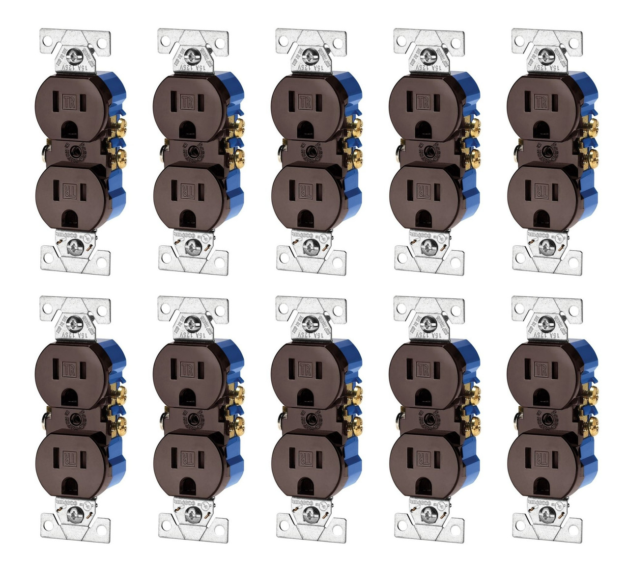 (case of 10) Eaton 15 Amp Duplex Receptacle, Auto-Grounded, Tamper Resistant, Brown, TR270-9B
