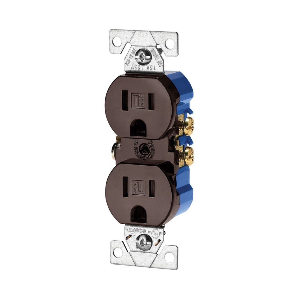 (case of 10) Eaton 15 Amp Duplex Receptacle, Auto-Grounded, Tamper Resistant, Brown, TR270-9B