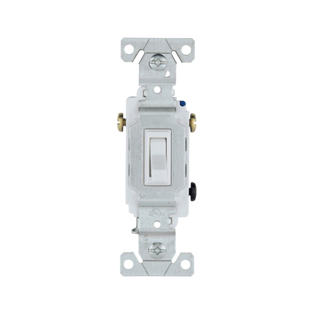 Eaton Toggle Switch, 15A, White, 3-way Non-Grounded, 1303W-BOX