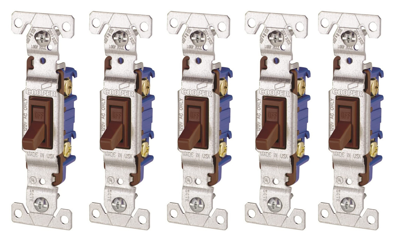 (case of 5) Eaton toggle switch 1301B, #14-10 AWG, 15A, Brown, Single-Pole, Polycarbonate 