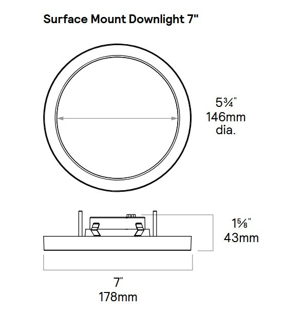 Lightolier LED Surface Mount Downlight, 7 inch round, 1000 lumen, 14 watts, Flush Mount Downlight LED Fixture, Selectable Color Temperature, TRIAC Dimming, 120VAC, slim profile, white, SD7R10ESCT1W 