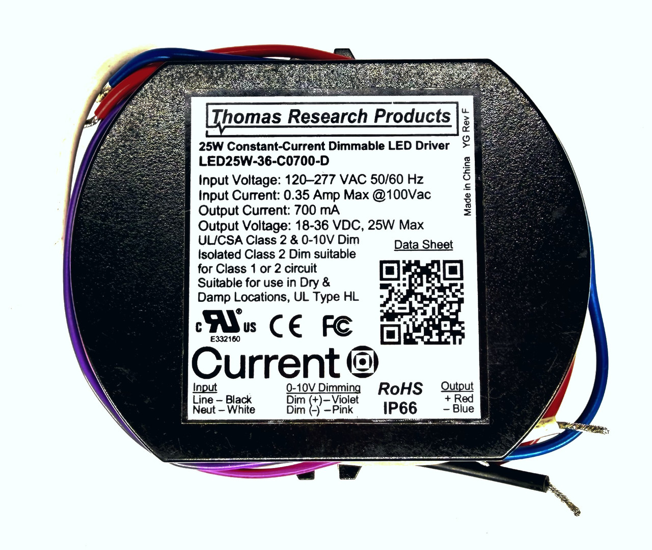 HUBBELL THOMAS RESEARCH PRODUCTS LED25W-36-C0700-D CONSTANT CURRENT LED DRIVER 