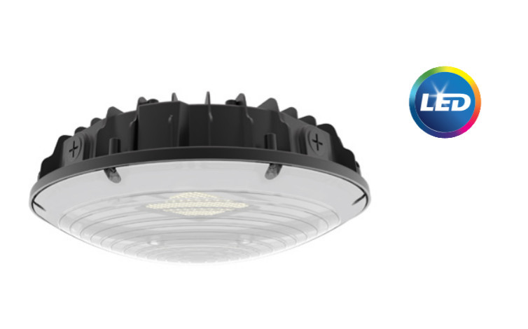 Stonco Garage and Canopy round LED Luminaire, Color Selectable, Lumen Selectable, Surface Mount, Type 5 Light Distribution, 120-347V, Bronze finish, GCR60-SCT-G1-SM-5-10-BZ