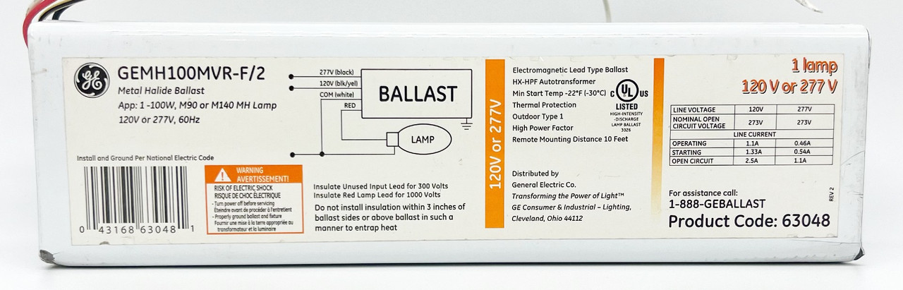 GE 63048 - GEMH100MVR-F/2 Metal Halide Ballast
