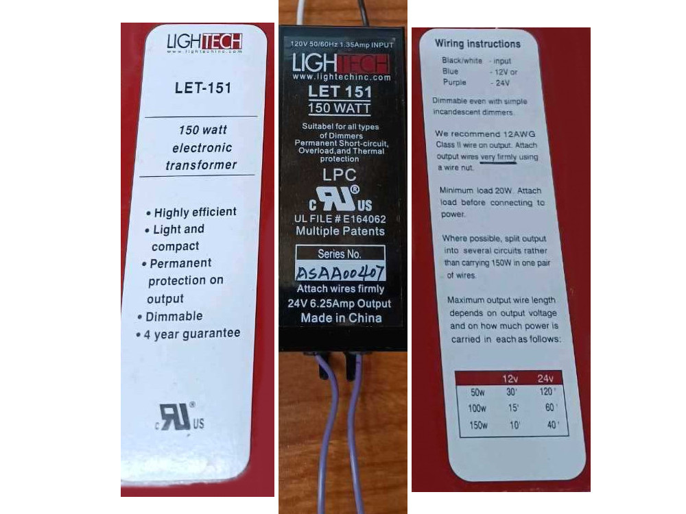 GE 66970 - Lightech 150 watt Output 120 volt Input Electronic Halogen Transformer (LET-151-24V), Dimmable