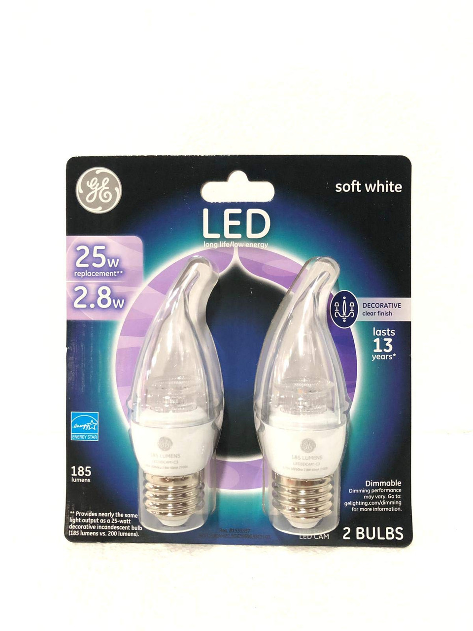 Ge 39696 Decorative Led Light Bulb Soft White 25W = 2.8W Dimmable