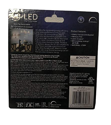 Ge 39696 Decorative Led Light Bulb Soft White 25W = 2.8W Dimmable