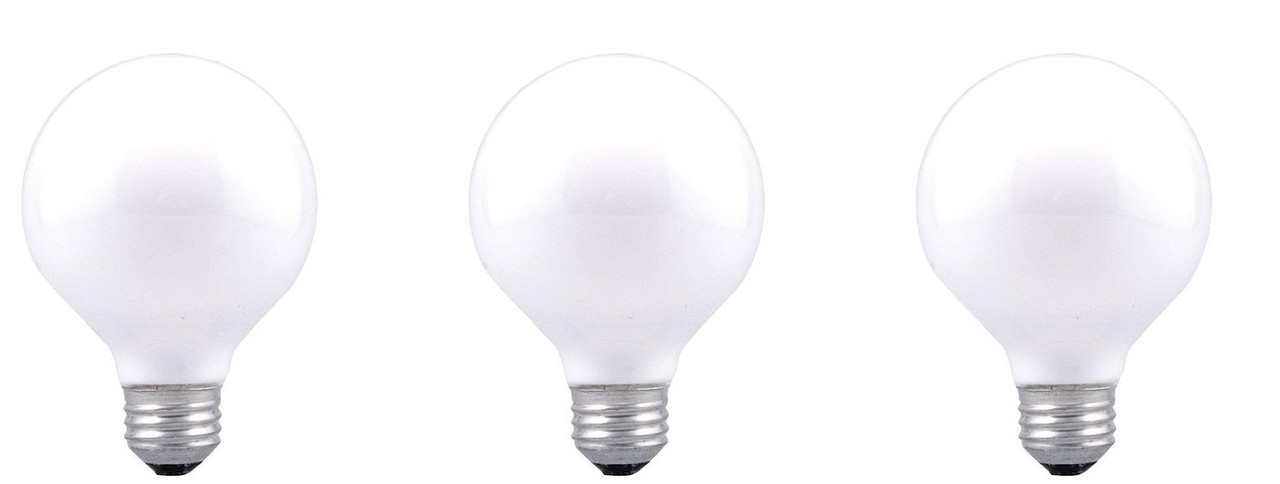(3 bulbs) Sylvania Double Life 25W Globe Light Bulbs, White, frosted, G25, 3000K 
