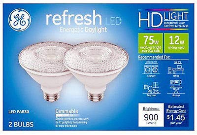 (2 bulbs) GE Lighting refresh LED, 12 watt, 900 lumen,  Par30, Daylight LED Light Bulb, Dimmable