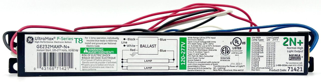 GE 71421 - GE232MAX-N+ T8 Fluorescent Ballast