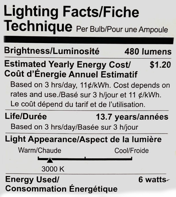 GE 69118 LED A19, 6 watt, 3000K Soft Natural White, Medium screw base, Dimmable