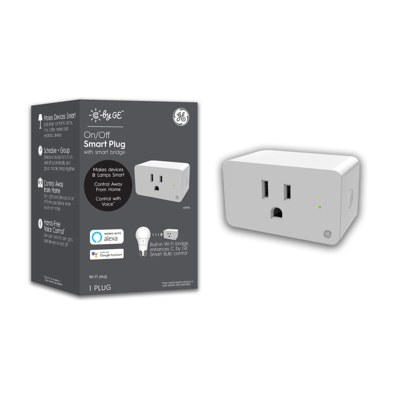 C by GE Smart Plug with Smart Bridge, White, 1-Pack, On/Off Smart Plugs that work with Alexa and Google Home, Bluetooth Smart Plug, WiFi Smart Plug, Smart Outlet for Smart Homes