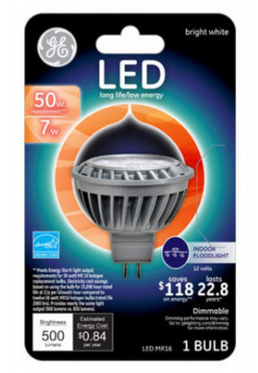 GE Lighting 93095551 LED Flood Light Bulb, Bright White, Clear, MR16, 500 Lumens, 7-Watts - Quantity 1