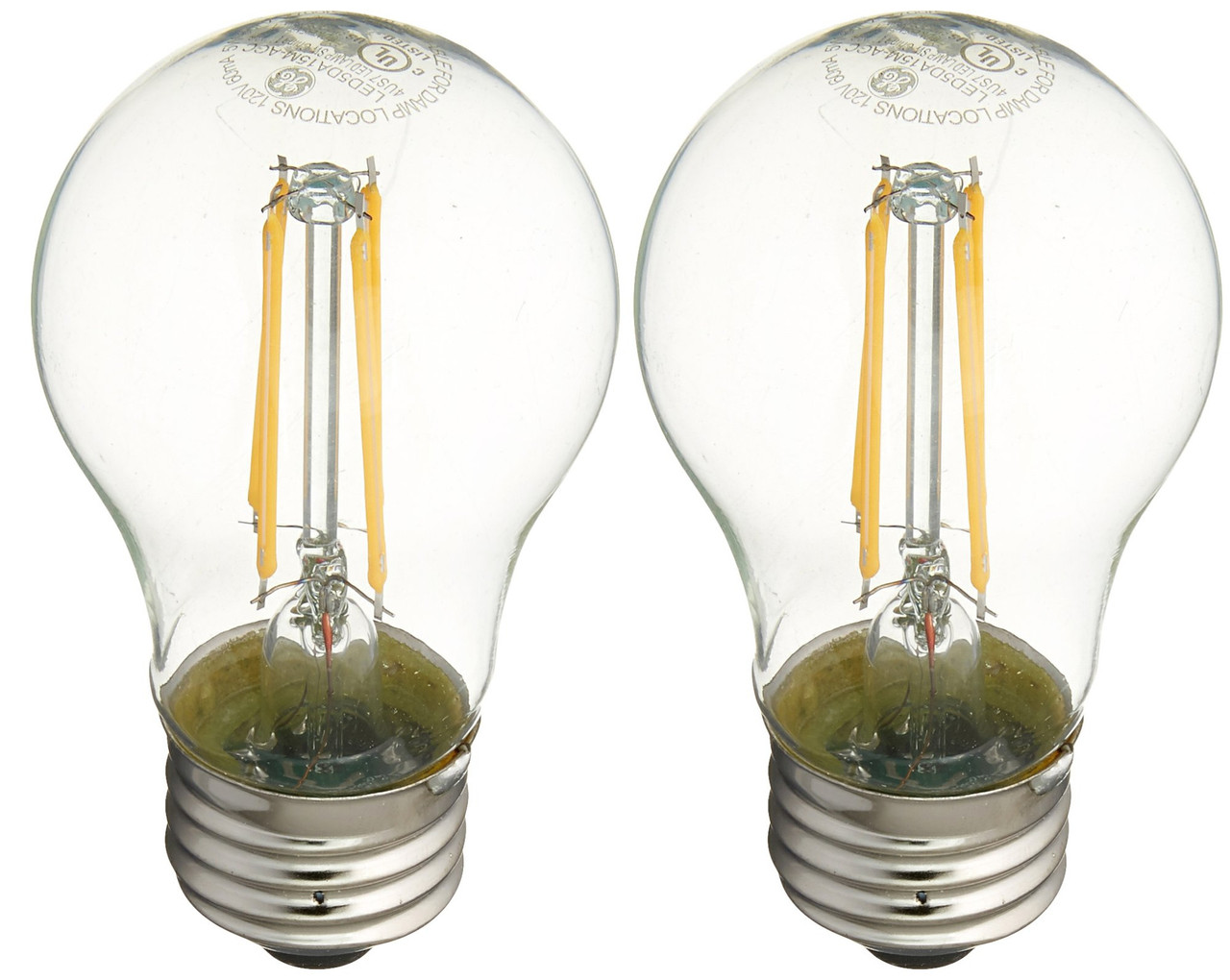 (2 bulbs) GE LIGHTING 23444 LED Light Bulb, A15 Fan Bulb, Clear finish, 5 watts, 500 lumens, Dimmable, Soft white, medium base