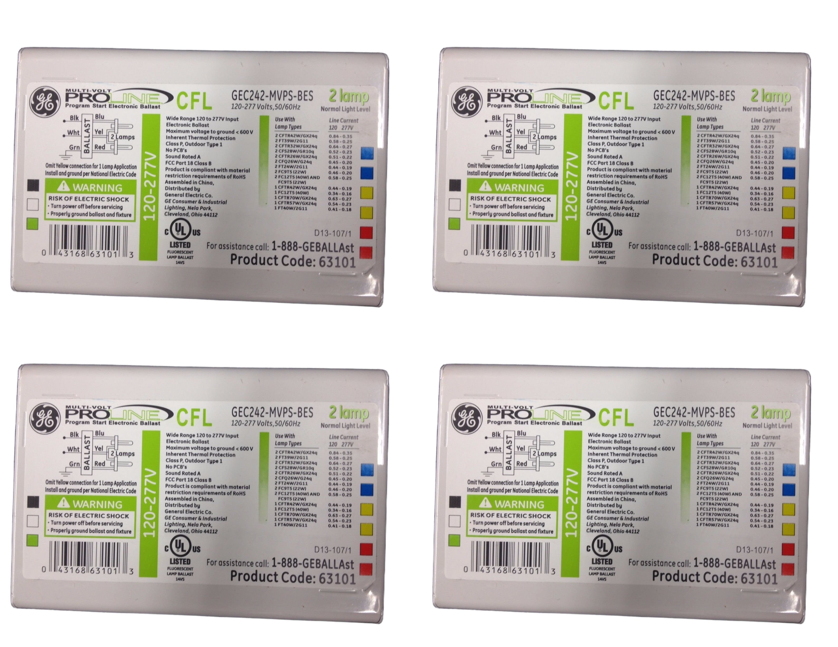 GE 63101 GEC242-MVPS-BES High frequency electronic ballasts for 2 or 1 CFL lamps
