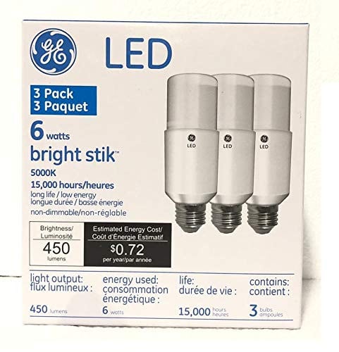 GE 35519 bright stik LED Lamp 40 watt equivalent, E26 Medium Base, 5000K Daylight 450 Lumens