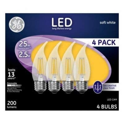 GE Lighting 2.5 Watt, 200 lumen CAM Decorative LED Light Bulb - Soft White; Pack of 4