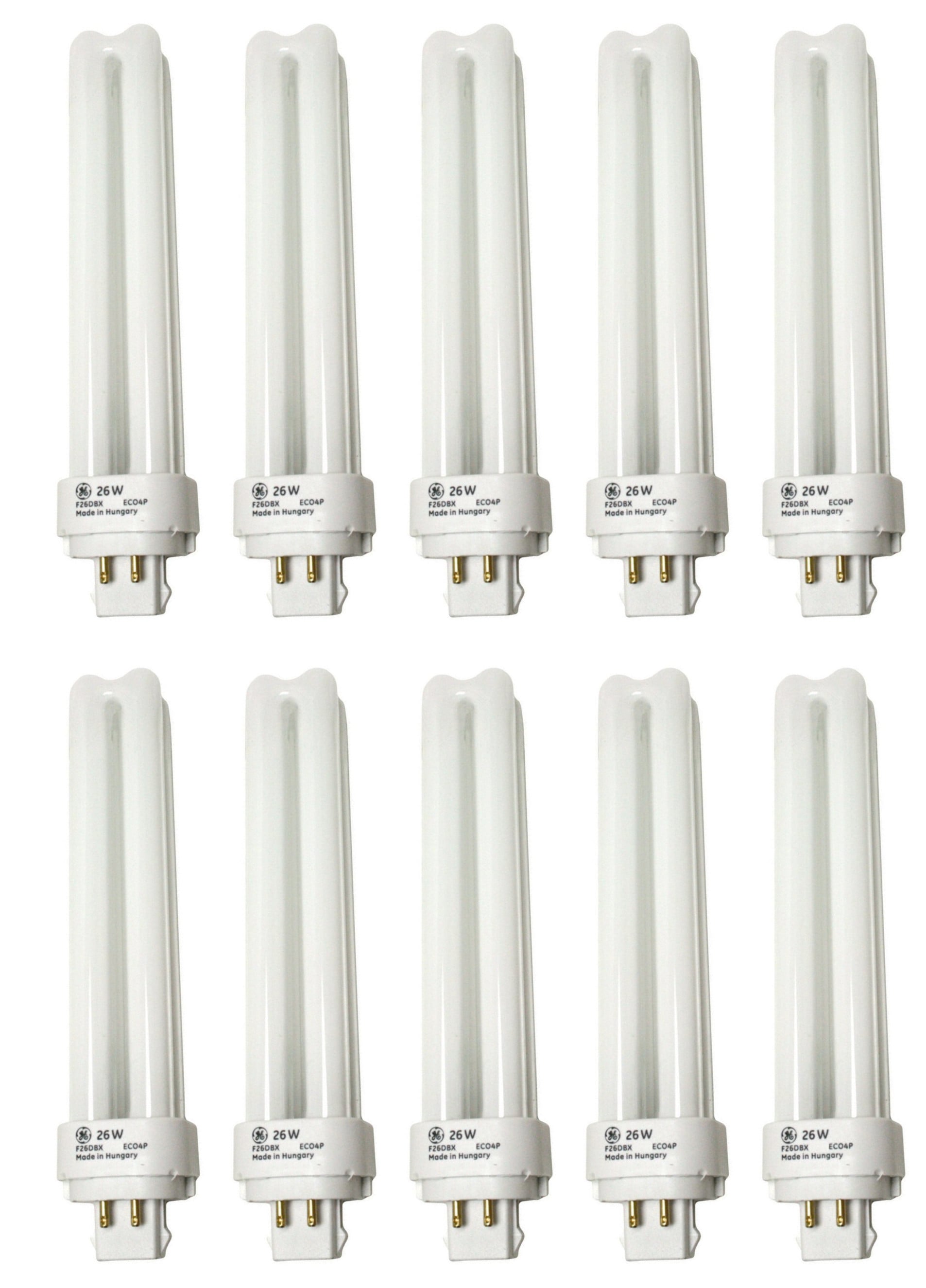 (10 Pack) GE 97611 - F26DBX/830/ECO4P - 26 Watt Quad-Tube Compact Fluorescent Light Bulb, 4 Pin, 3000K