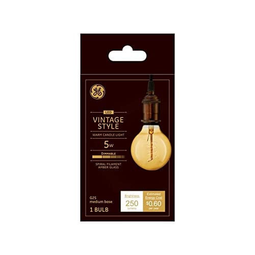 GE Vintage 5 W Equivalent Dimmable Warm Candle Light G25 Vintage LED Light Fixture Light Bulb