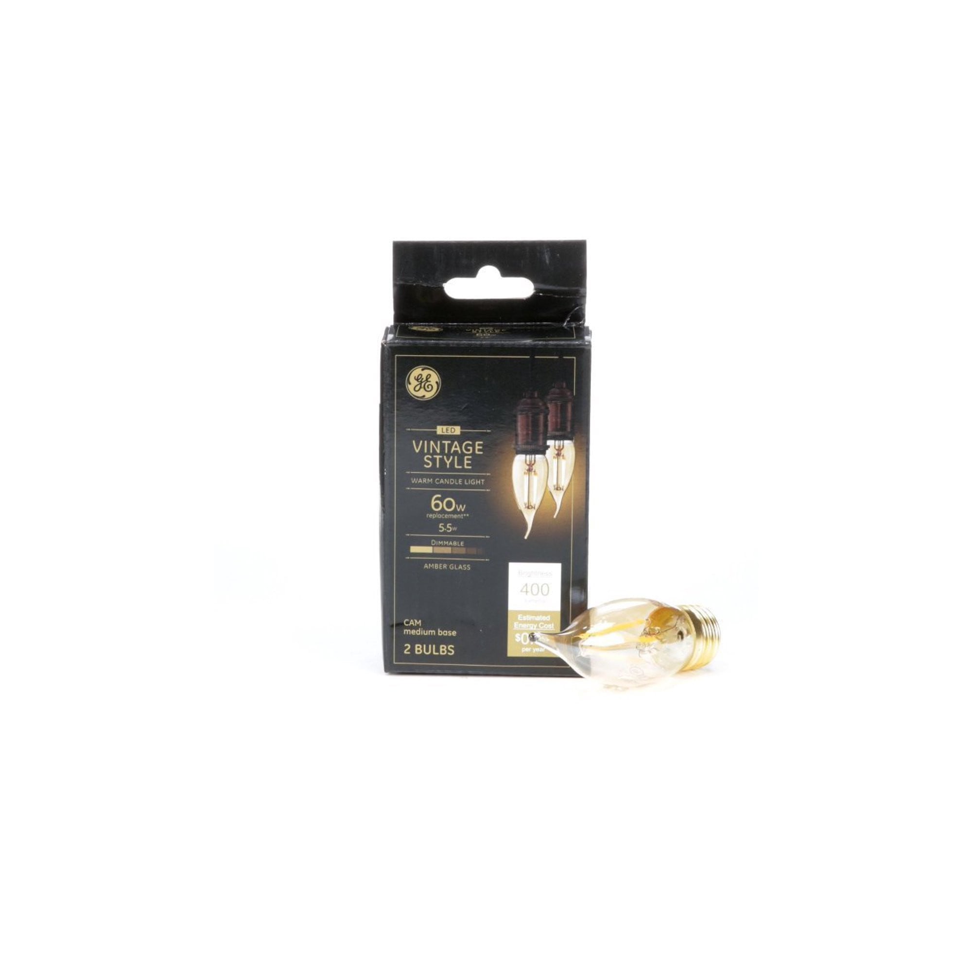 (2 bulbs) GE 33541 Vintage Amber glass LED, Dimmable, 60 watt Equivalent using only 5.5 watts, medium base