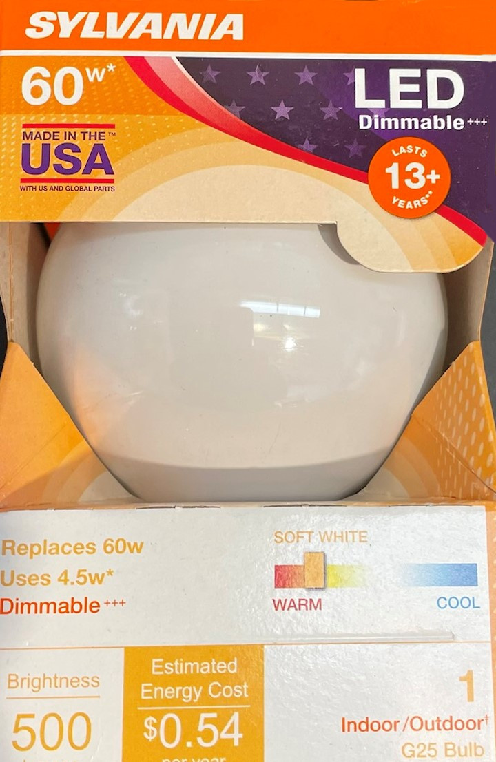 (6 bulbs) Sylvania 40472 LED Frosted Glass Globe, 60 watt equivalent, G25 Medium Base, 500 Lumen LED Light Bulb, Made in the USA