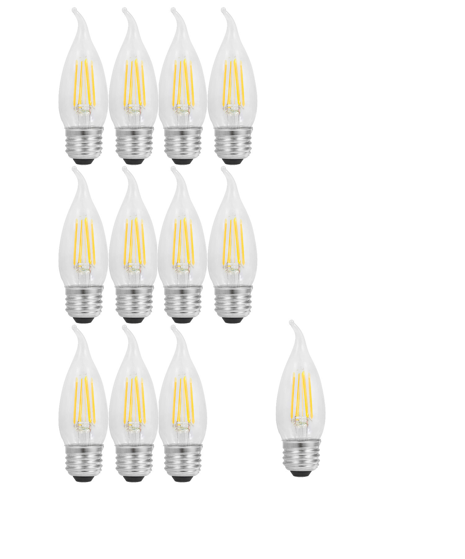 (12 bulbs) Sylvania Glass LED, B10 Light Bulb, 60 watt equivalent, 2700K Soft White, Filament, Clear, Medium Base, LED Light Bulb