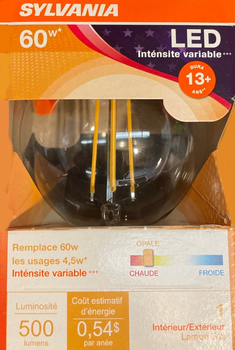 (4 bulbs) Sylvania LED Globe G25, 60 watt equivalent, 500 Lumens, Clear, Dimmable, Soft White, Medium Base, LED Light Bulb
