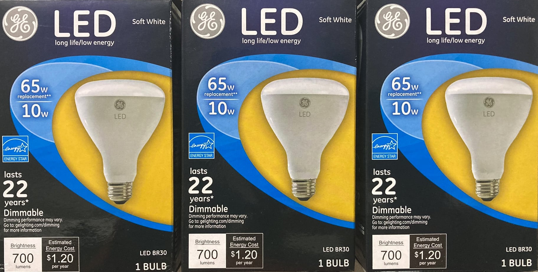 (3 bulbs) GE Lighting 89936 65 Watt Soft White BR30 Indoor Dimmable LED Flood Light