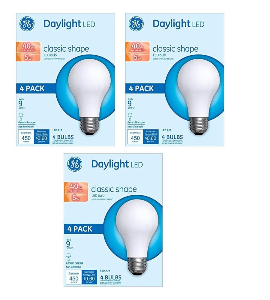 (12 bulbs) GE 99183 LED A19 classic shape, Daylight, 40 watt equivalent LED light bulb