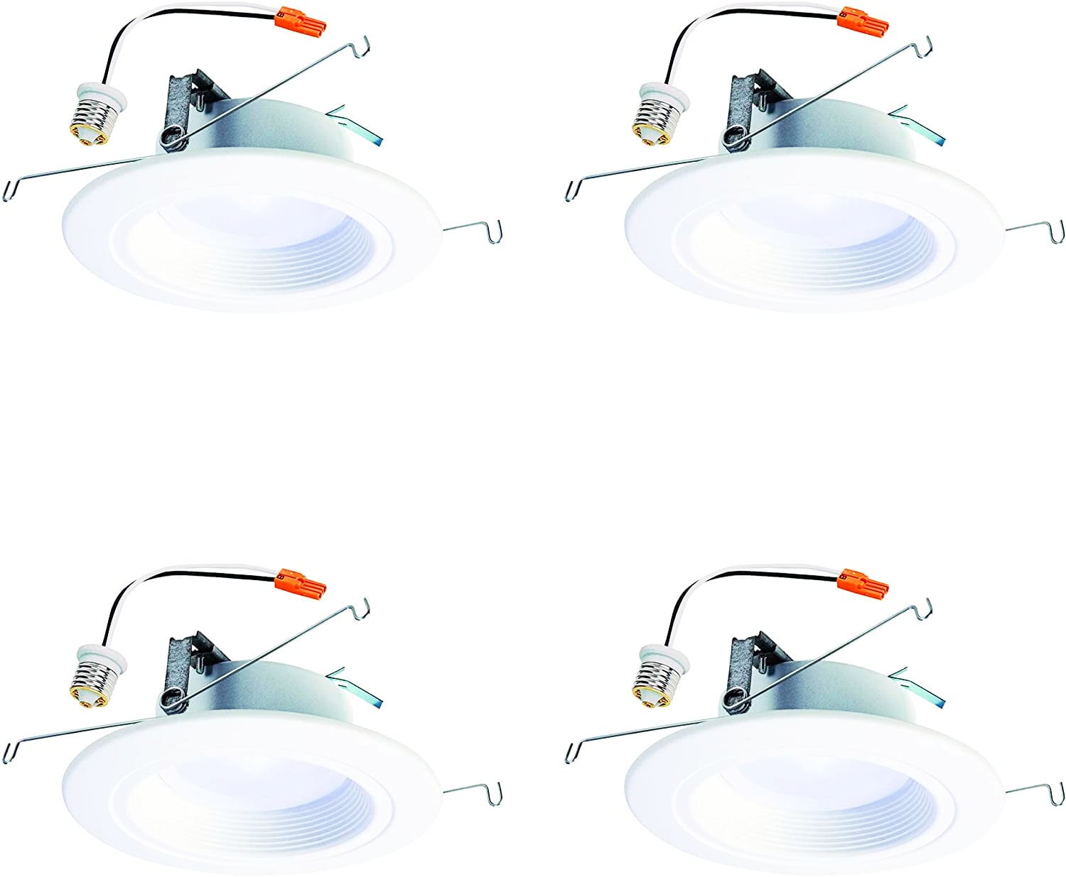 (4 pack) HALO Recessed RL560WH6935R 5" or 6" Integrated LED bulb with Recessed White Trim, 3500K Soft White, 735 lumens, wet rated for shower use, complete bulb and trim replacement kit  