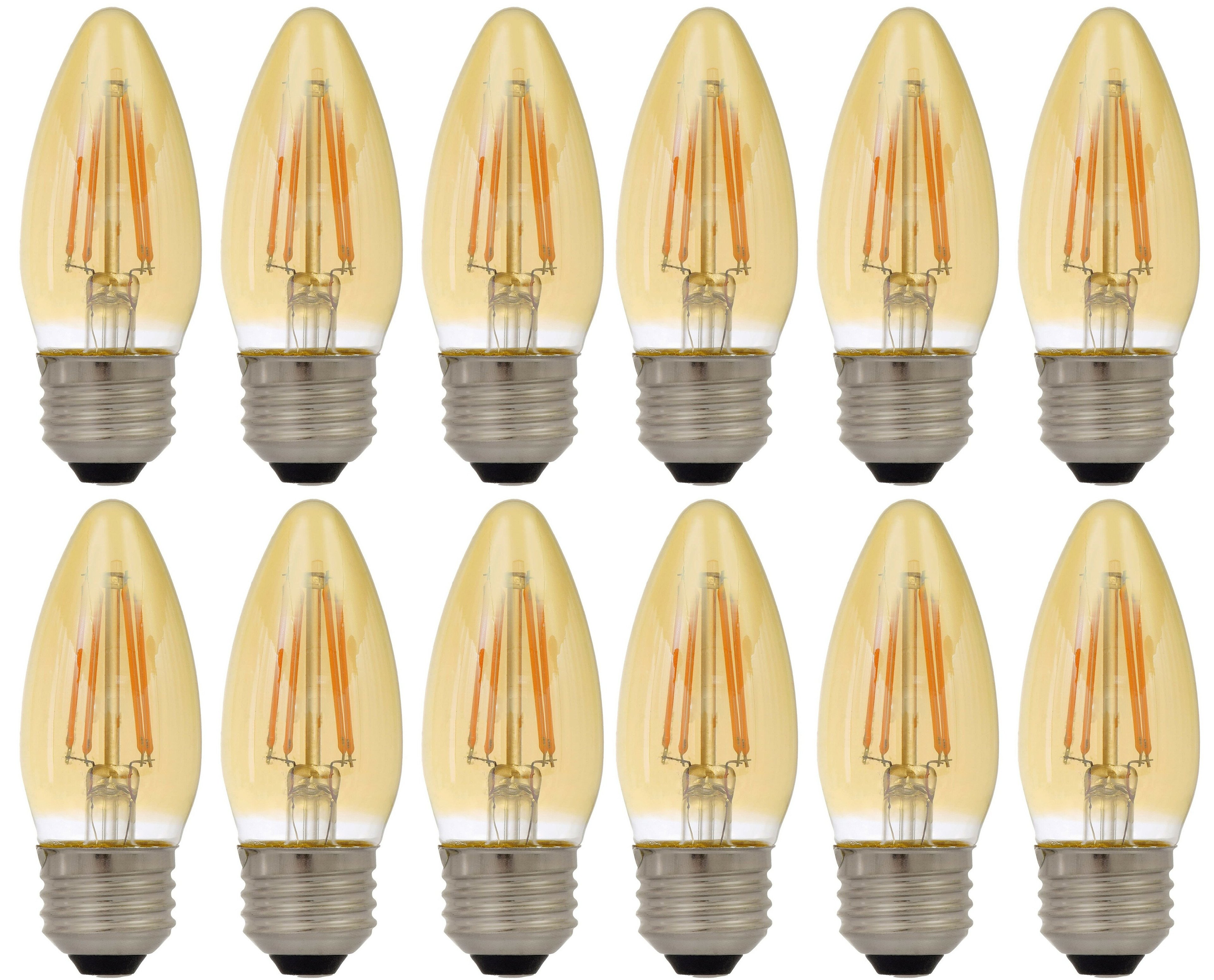 (12 bulbs) SYLVANIA 79721 Vintage Decorative LED Light Bulb, Efficient 4 Watts, B10, Medium Base, Amber Glass Edison Style, Amber Glow 2175K, Dimmable