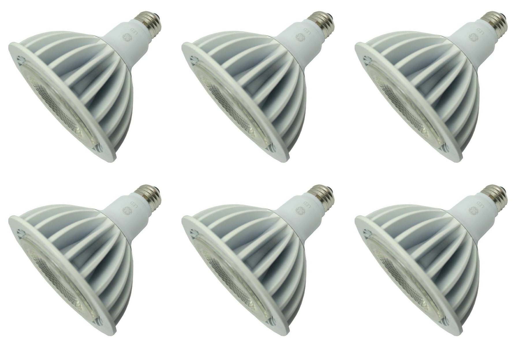 (6 bulbs) GE 30233 LED PAR38, 3100 lumens, 32 watt, 3500K Natural White, 15 degree spot, wet rated