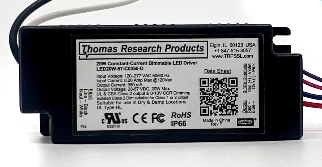 Thomas Research Products LED20W-57-C0350-D Constant Current LED driver, dimmable, 20 watt, 350mA 