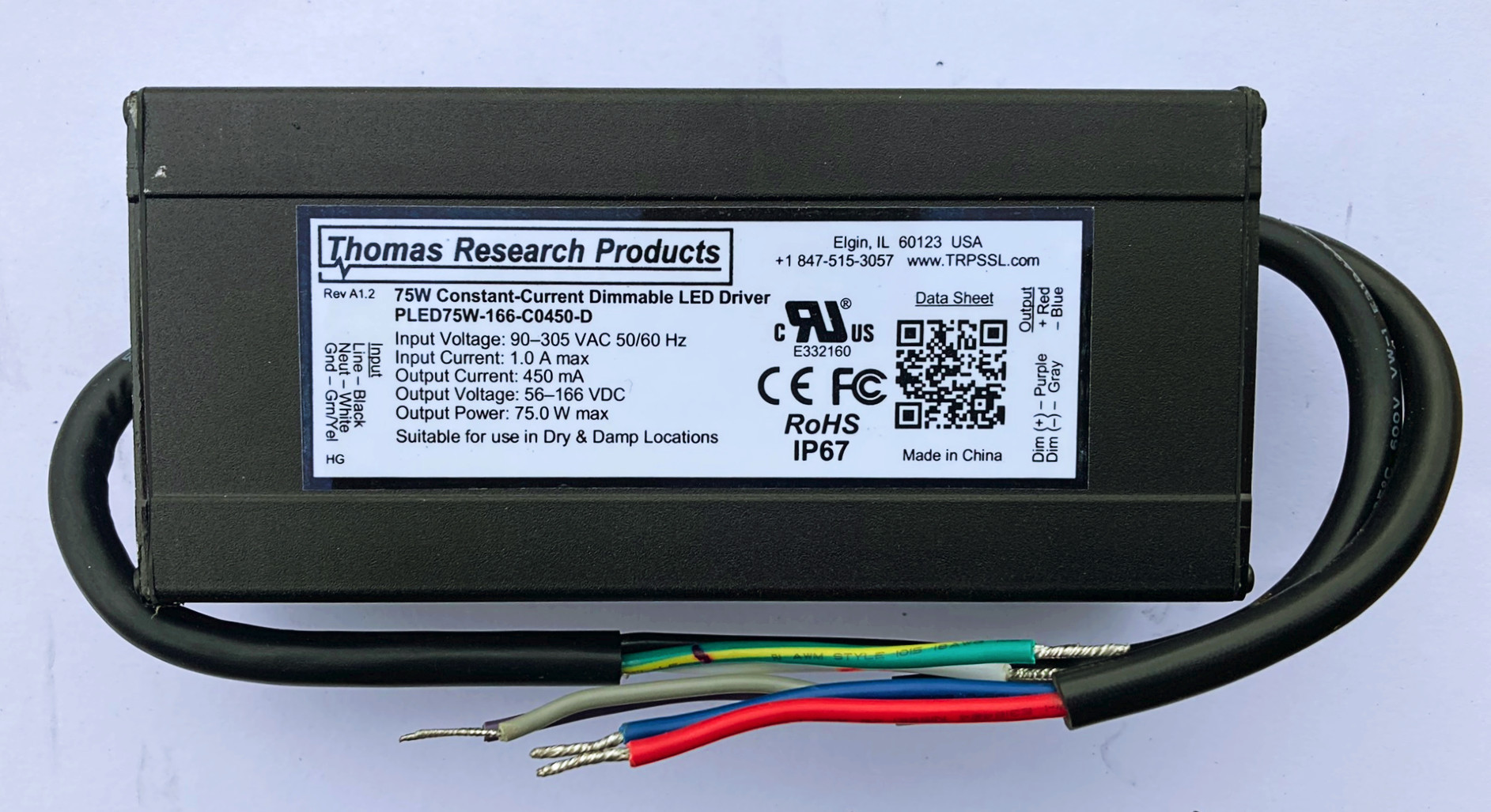 Hubbell Lighting Thomas Research PLED75W-166-C0450-D LED Driver, dimmable, constant current