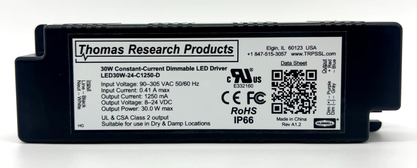 Hubbell Thomas Research Products LED30W-24-C1250-D LED Driver, Constant Current, Dry and Damp Location Rated. Dimmable