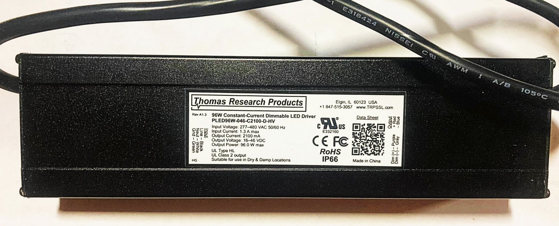 Hubbell Thomas Research Products 96 watt LED Driver PLED96W-046-C2100-D-HV Constant Current, Flicker Free, 277-480V, Hazardous Location Rated