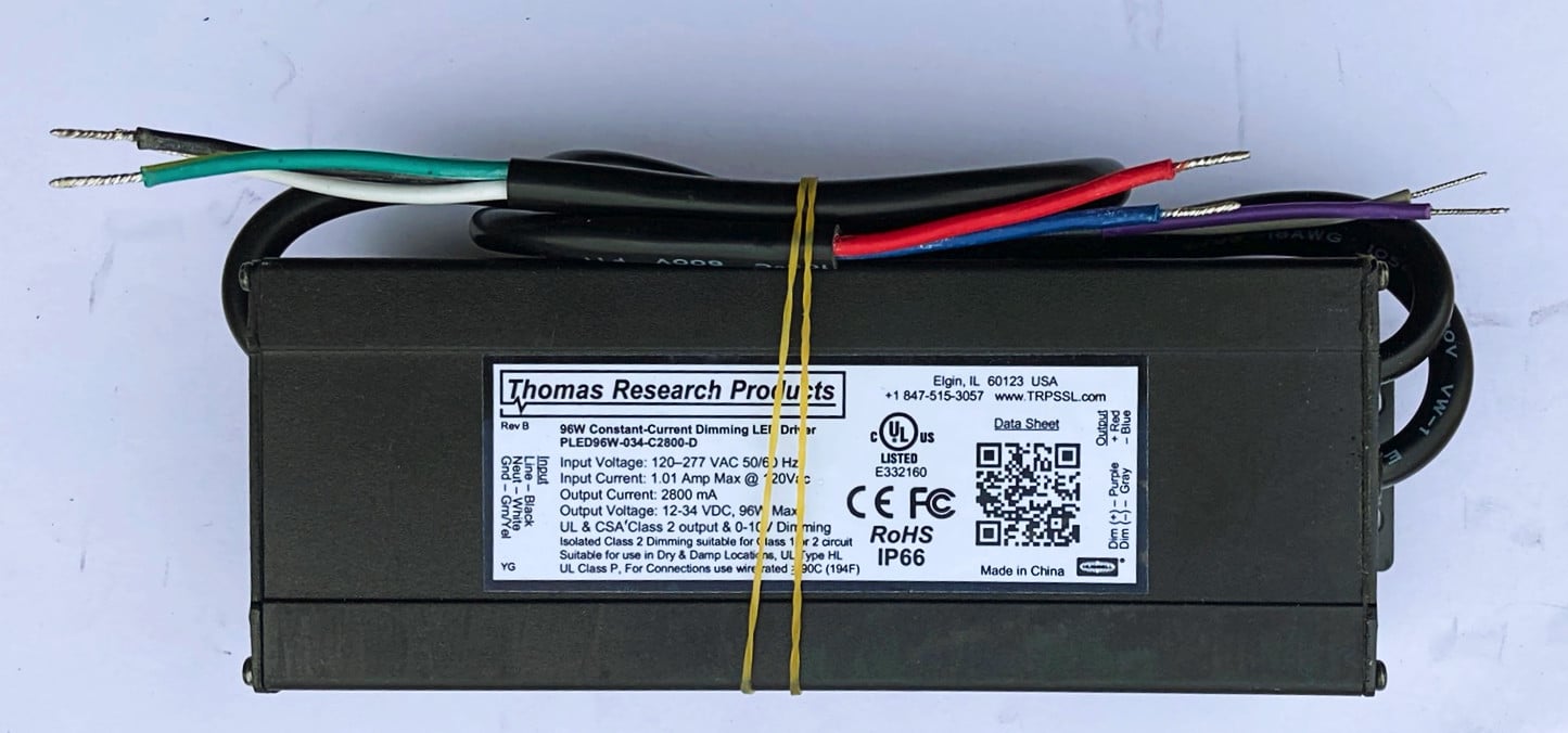 Hubbell Thomas Research Products PLED96W-034-C2800-D LED Driver, constant current, aluminum housing, 96 watts