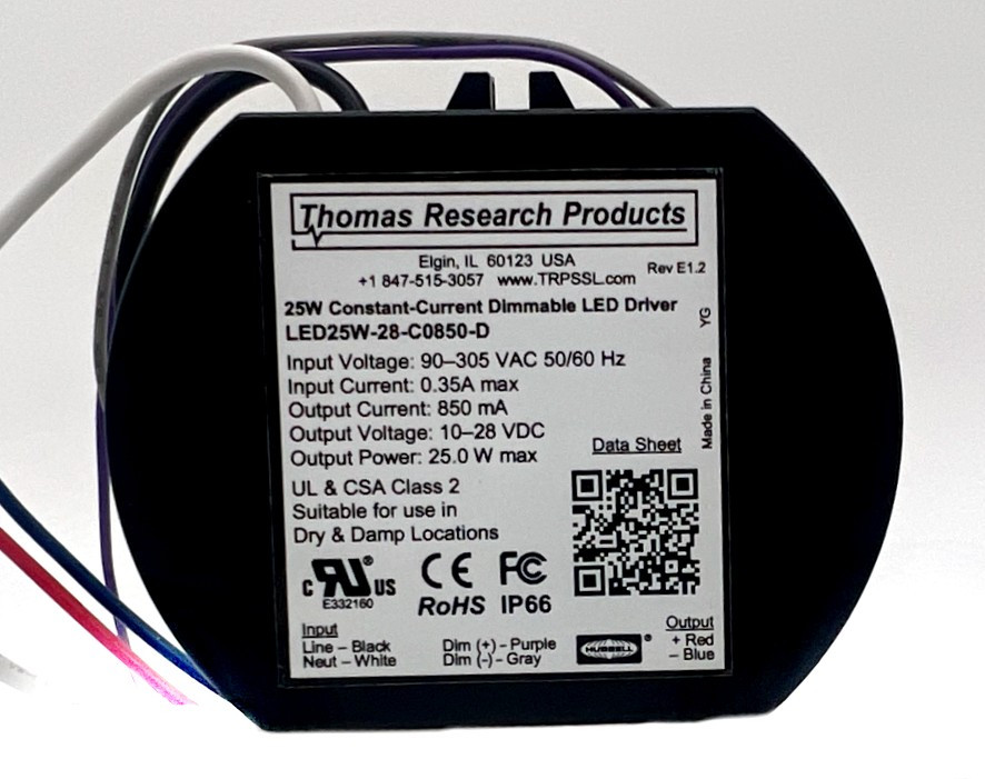 Hubbell Thomas Research Products LED25W-28-C0850-D Constant Current LED Driver, Dimmable, 25 watts, High Power Factor