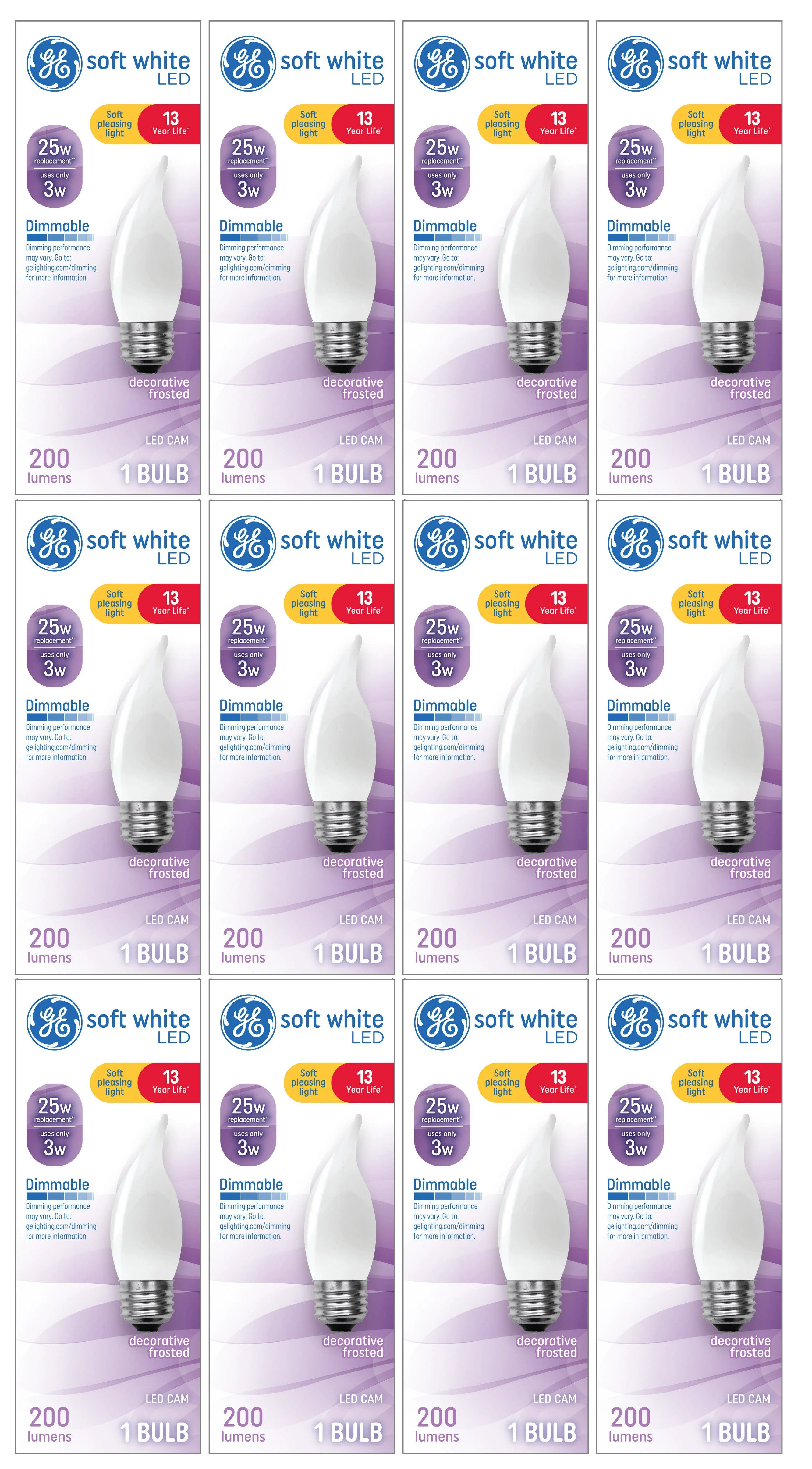 (case of 12 bulbs) GE 35916 LED Decorative Frosted Light Bulb, Dimmable, 25 watt equivalent, 200 lumens, medium base soft white LED chandelier light bulb