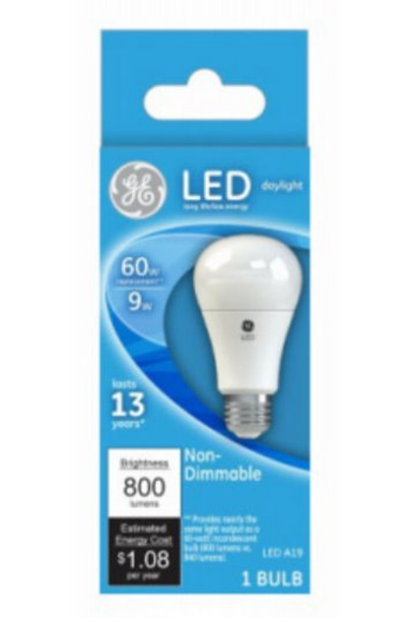 G E Lighting 61966 LED A19 Bulb, 9 watts, 800 lumens, 5000K Daylight, LED Light Bulb  