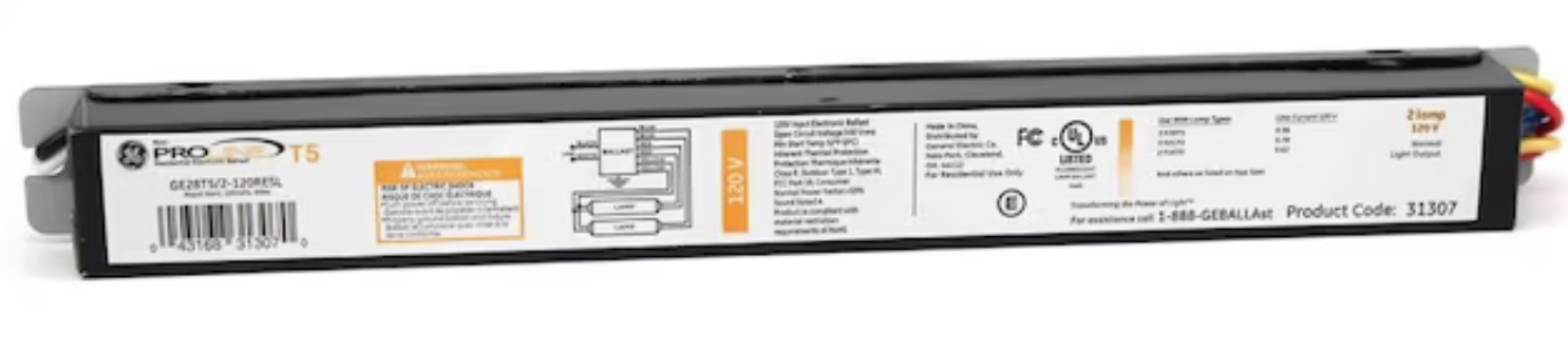 GE 31307 Proline T5 2-Bulb Electronic Ballast, GE28T5/2-120RESL, Rapid start
