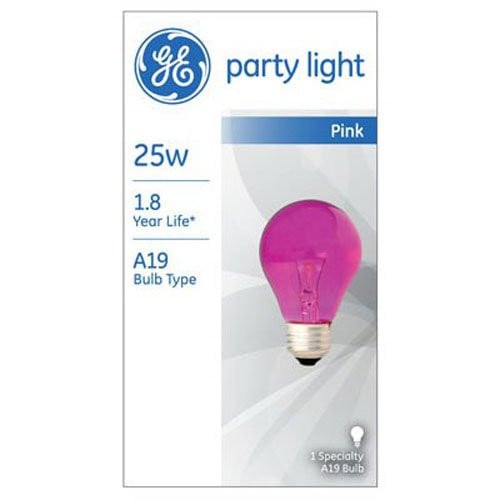GE Lighting 22730 PINK A19 classic, 25 watt 200 Lumen Specialty Pink Bulb great for Pink Party Light Bulb