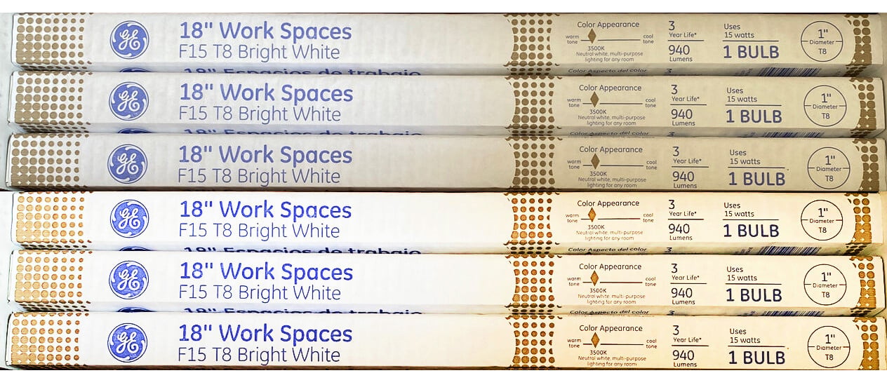 (case of 6) GE 97319 Linear Fluorescent, Office and Work Spaces, 15 watt T8, 3500K Bright White, 18 inch tube F15T8SP35
