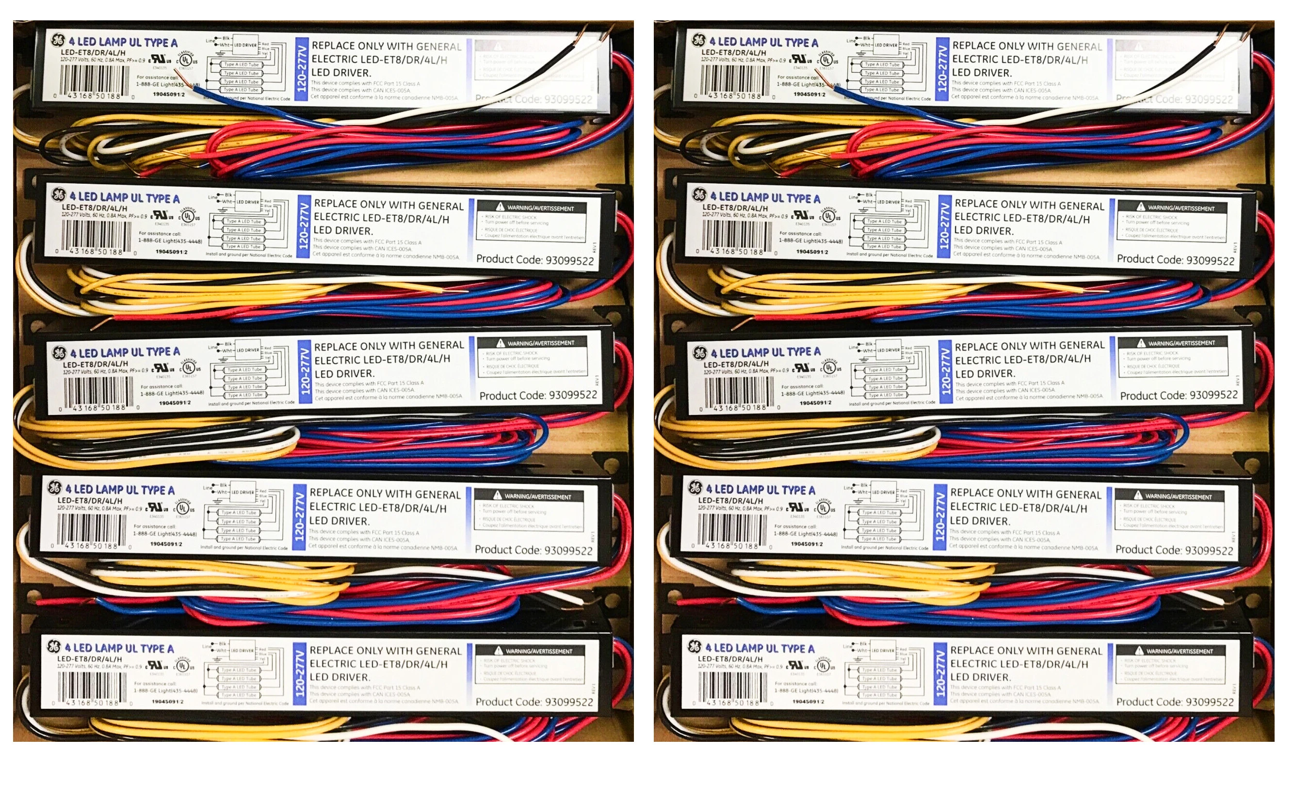(case of 10) GE 93099522 LED Driver LED-ET8/DR/4L/H LED Driver for 4 Lamp Type A LED Tubes