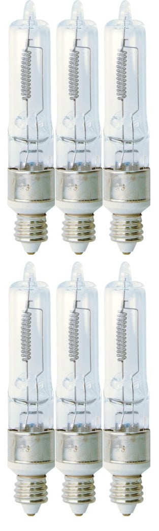 (6 bulbs) GE Lighting 43700 Halogen T4 250-watt, 5000 Lumen T4 Miniature Light Bulb with candelabra base, 2950K warm white, clear quartz