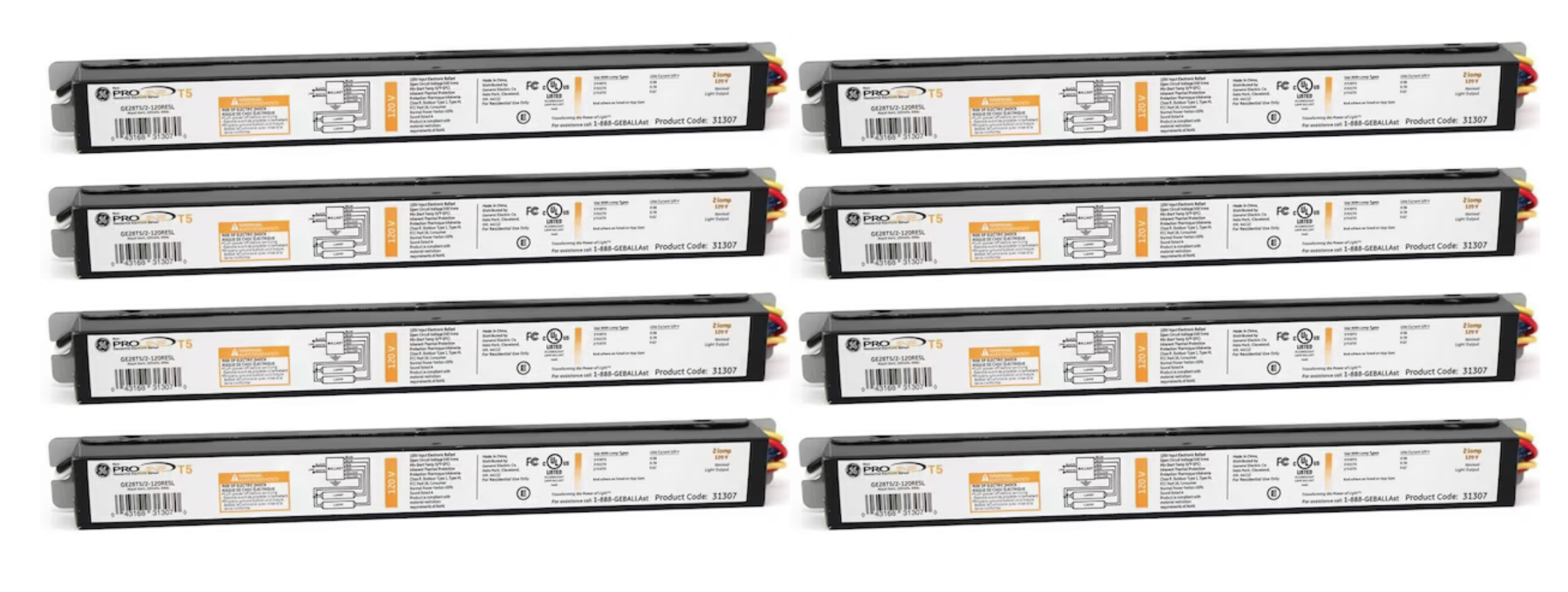 (case of 8) GE 31307 Proline T5 2-Bulb Electronic Ballast, GE28T5/2-120RESL, Rapid start