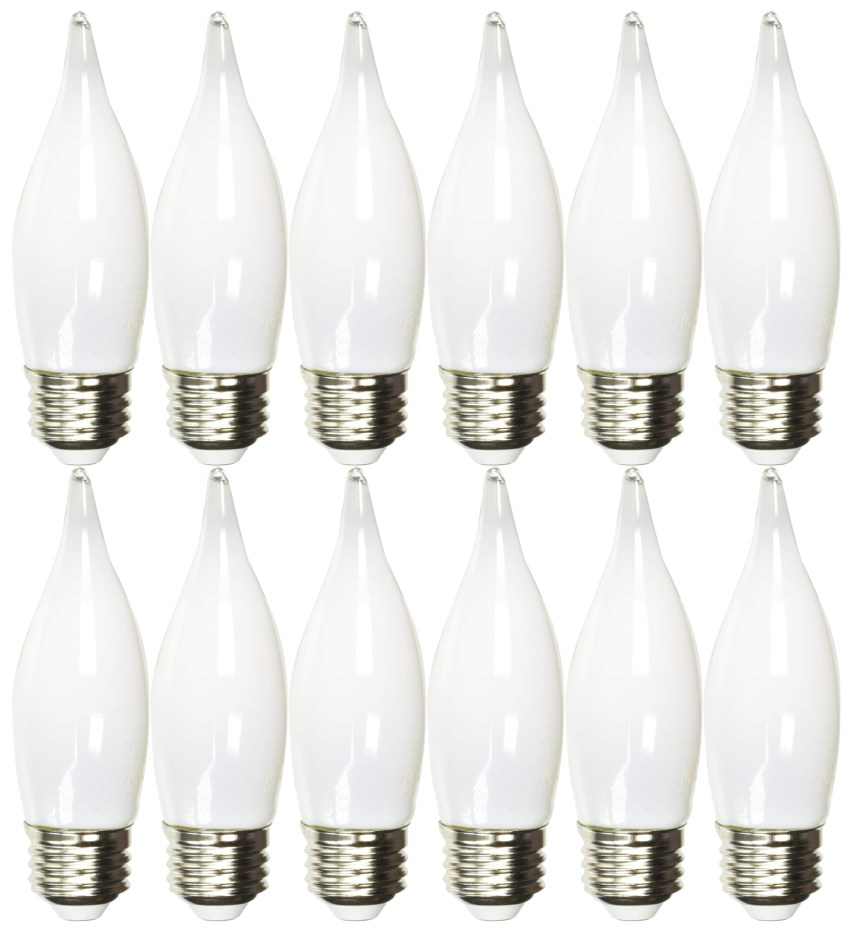 (case of 12 bulbs) GE Lighting soft white LED Chandelier Bulb, 4 watt, 300 lumen, frosted. bent-tip, Dimmable Decorative, Medium Base, CAM LED Light Bulb