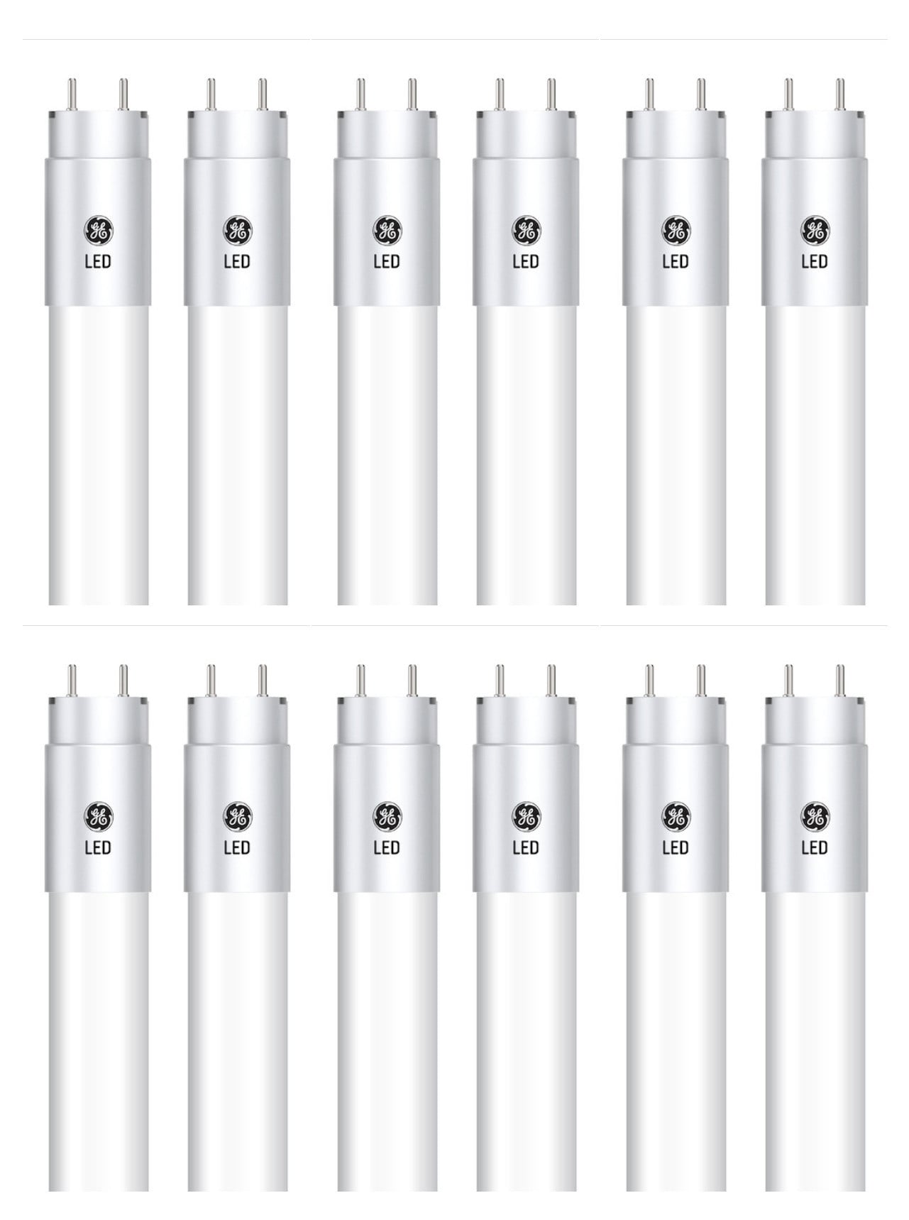 (12 tubes) GE T8 LED Tube, 48 inch, 15 watts, 1800 lumens, 5000K Sunshine Cool White, Type A plug and play, fast and easy LED upgrade for 4-ft T8 fluorescent lamp